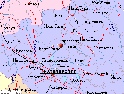 город Невьянск на карте Cвердловской области